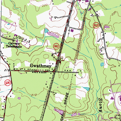 Topographic Map of Gwathmey Baptist Church, VA