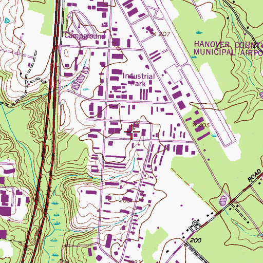 Topographic Map of Hanover Industrial Air Park, VA