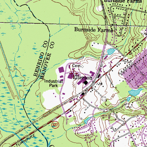 Topographic Map of Ellerson Industrial Park, VA