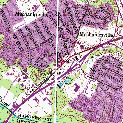 Topographic Map of Mechanicsville Post Office, VA