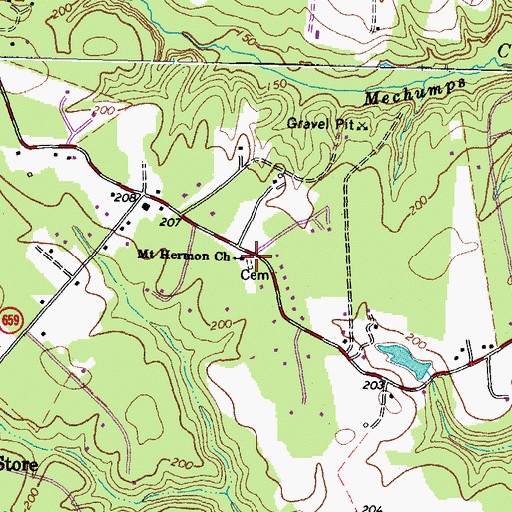 Topographic Map of Mount Hermon Cemetery, VA