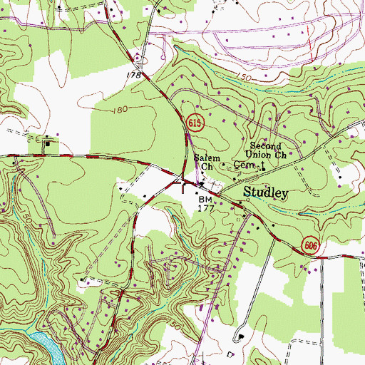 Topographic Map of Studley Post Office, VA