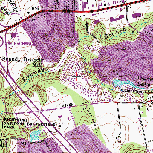 Topographic Map of Walnut Grove, VA