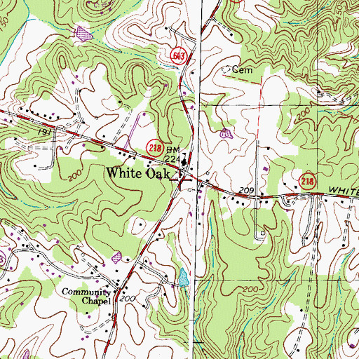 Topographic Map of White Oak Primitive Baptist Church Cemetery, VA