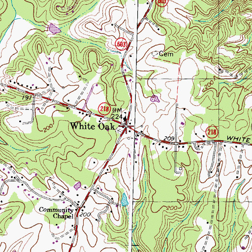 Topographic Map of White Oak Primitive Baptist Church, VA