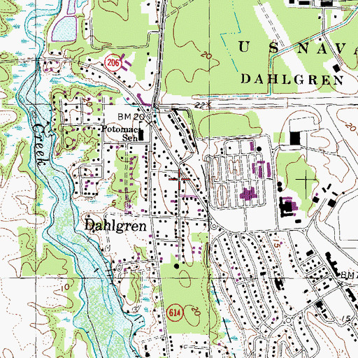 Topographic Map of Dahlgren United Methodist Church, VA