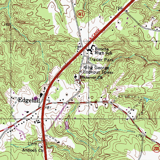 Topographic Map of Hanover Baptist Church Cemetery, VA