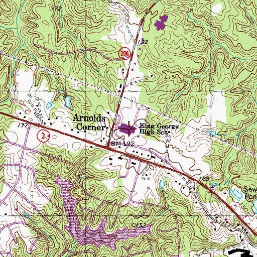 Topographic Map of King George Middle School, VA