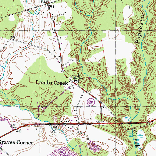 Topographic Map of Lambs Creek Church, VA