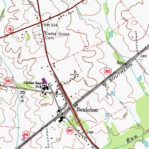 Topographic Map of Bealeton Post Office, VA
