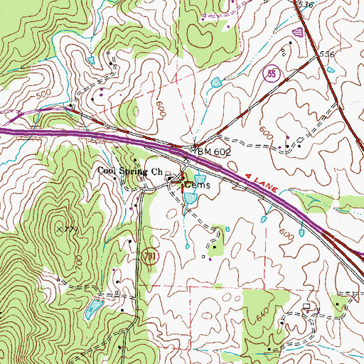 Topographic Map of Cool Spring Cemetery, VA