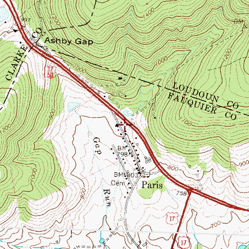 Topographic Map of Paris Post Office, VA