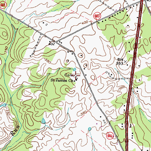 Topographic Map of Saint James Baptist Church Cemetery, VA