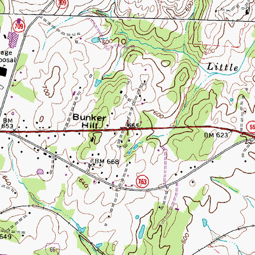 Topographic Map of Bunker Hill, VA