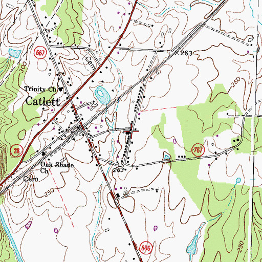 Topographic Map of Catlett Assembly of God Church, VA