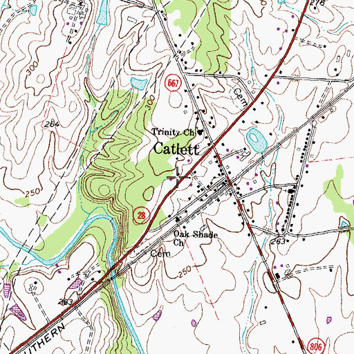 Topographic Map of Catlett Post Office, VA