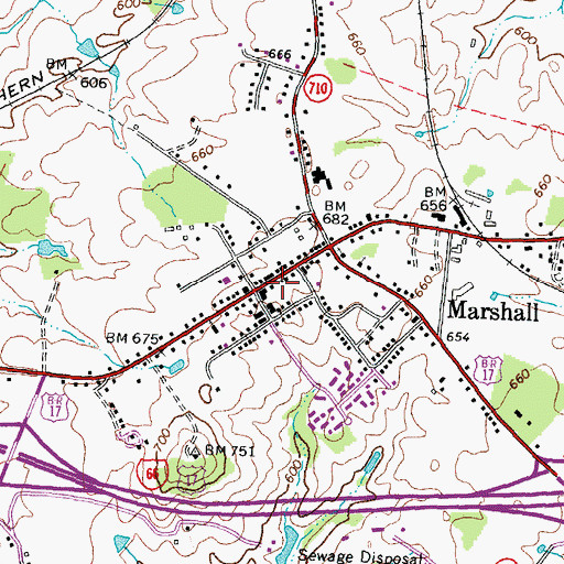 Topographic Map of Marshall Post Office, VA