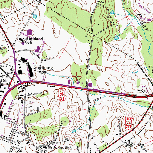 Topographic Map of Oak Springs Plaza Shopping Center, VA