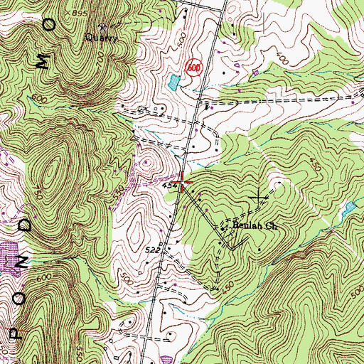 Topographic Map of Pilgrims Rest, VA