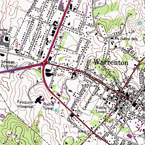 Topographic Map of Warrenton Middle School, VA