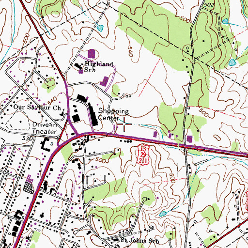 Topographic Map of Warrenton Village Shopping Center, VA