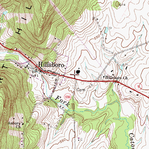 Topographic Map of Hillsboro Community Center, VA