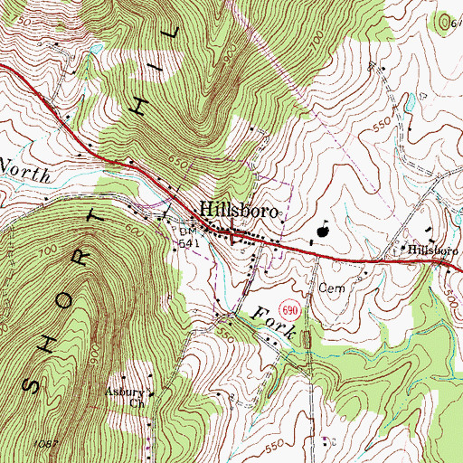 Topographic Map of Hillsboro Historic District, VA