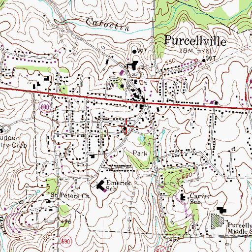 Topographic Map of Purcellville Baptist Church, VA
