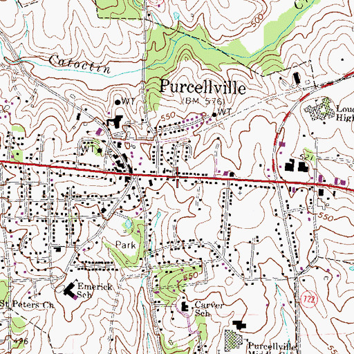Topographic Map of Purcellville Branch Loudoun County Public Library, VA