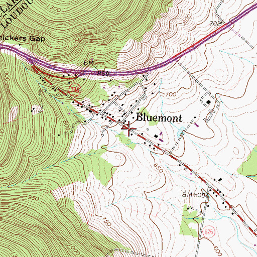 Topographic Map of Bluemont Post Office, VA