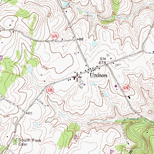 Topographic Map of Unison United Methodist Church, VA