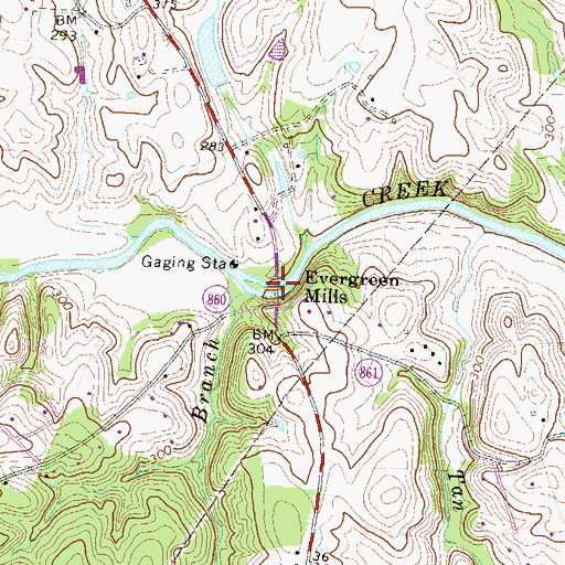 Topographic Map of Evergreen Mills Bridge, VA
