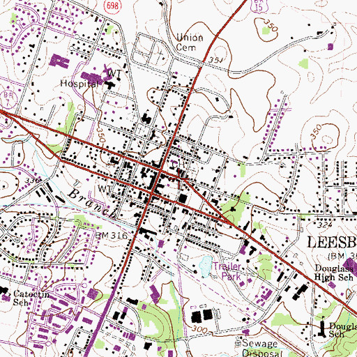 Topographic Map of Downtown Leesburg Post Office, VA