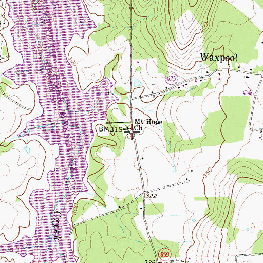 Topographic Map of Mount Hope Cemetery, VA