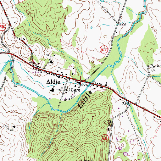 Topographic Map of Aldies Mill, VA