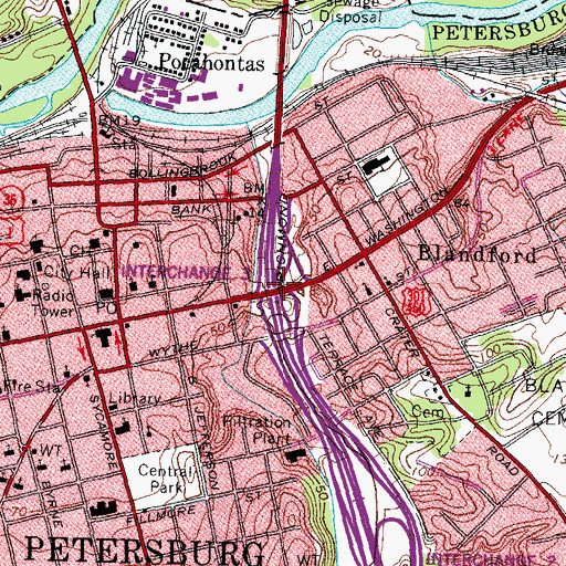 Topographic Map of Interchange 52, VA