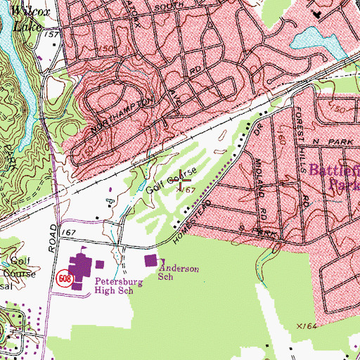 Topographic Map of Lee Park Golf Course, VA
