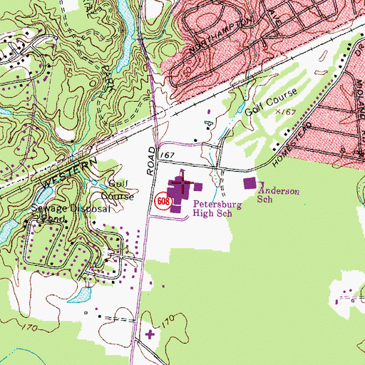Topographic Map of Petersburg High School, VA