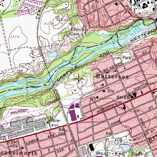 Topographic Map of Battersea, VA