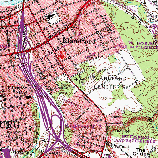 Topographic Map of Blandford United Methodist Church, VA