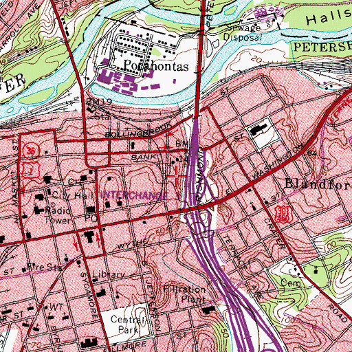 Topographic Map of Center Hill, VA