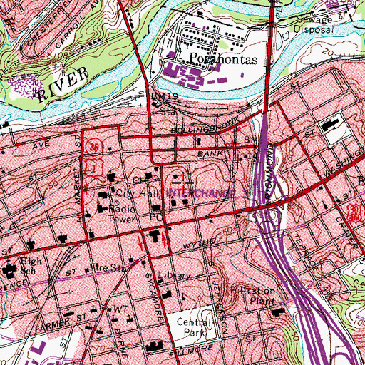 Topographic Map of Centre Hill Historic District, VA