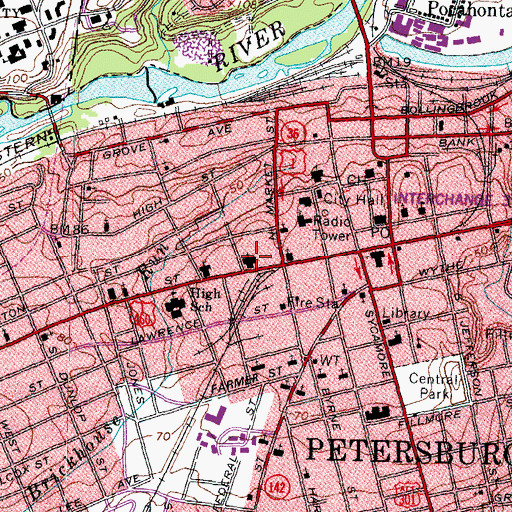 Topographic Map of First Baptist Church, VA