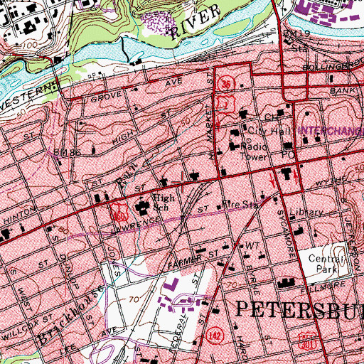 Topographic Map of Folly Castle Historic District, VA