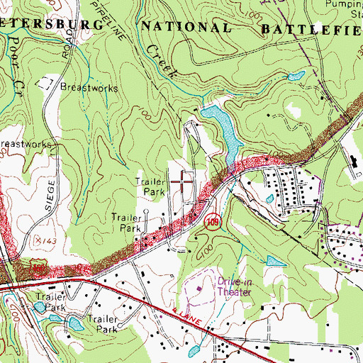 Topographic Map of Hickory Hill Mobile Home Park, VA