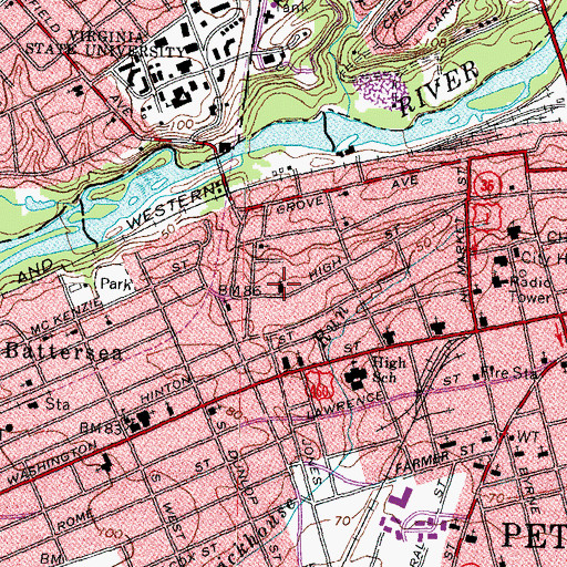 Topographic Map of High Street United Methodist Church, VA