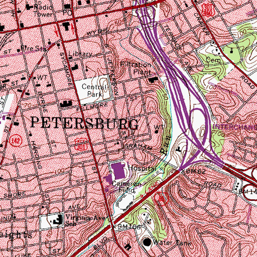 Topographic Map of Jefferson Street Park, VA