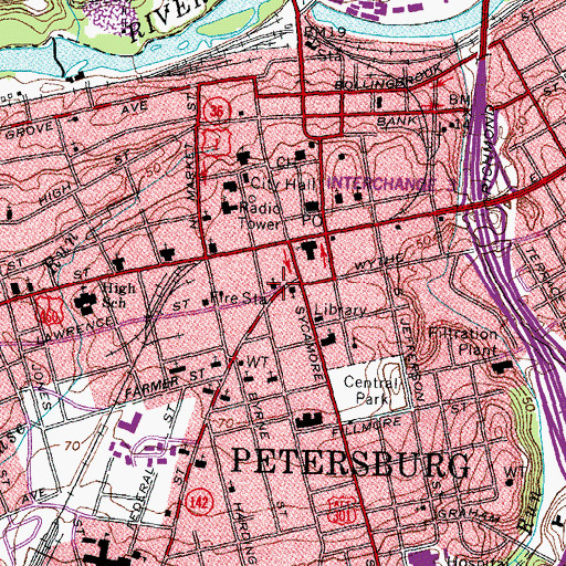 Topographic Map of Oak Street African Methodist Episcopal Zion Church, VA