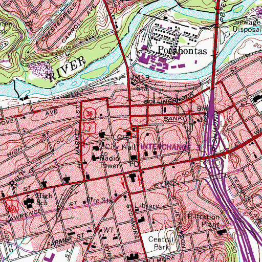 Topographic Map of Petersburg City Courthouse, VA