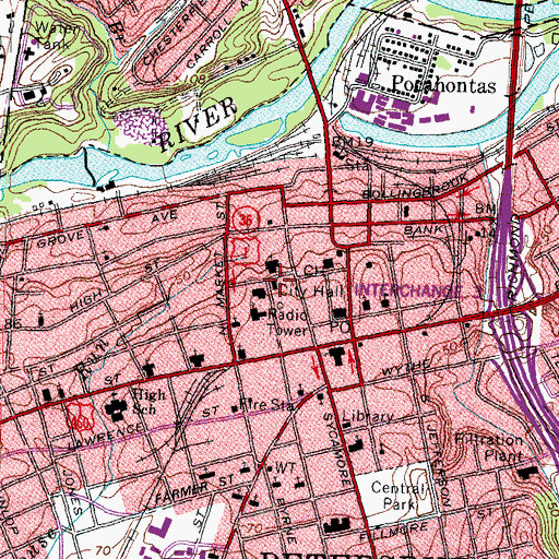 Topographic Map of Petersburg City Hall, VA